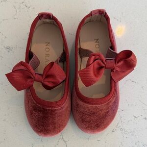 NOR Kids Burgundy Velvet Bow Dress Shoes
